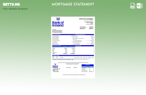Модерен стил Ирска банка на Ирска извод за хипотека Шаблон за Word и PDF