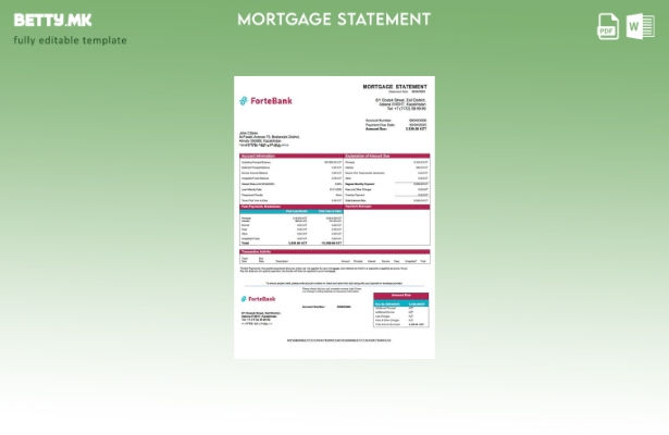 Модерен стил Казахстан ForteBank извод за хипотека Шаблон за Word и PDF