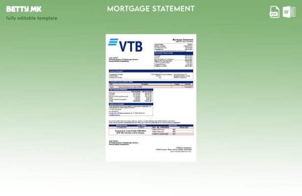 Модерен стил Казахстан VTB Bank Казахстан извод за хипотека Шаблон за Word и PDF