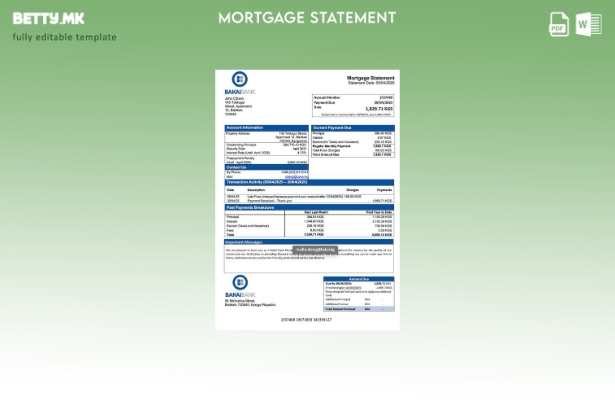 Модерен стил Киргистан Бакаи банка извод за хипотека Шаблон за Word и PDF