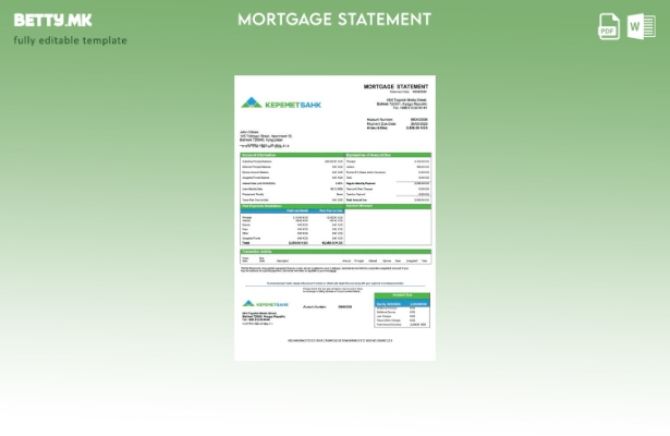 Модерен стил Киргистан Keremetbank извод за хипотека Шаблон за Word и PDF
