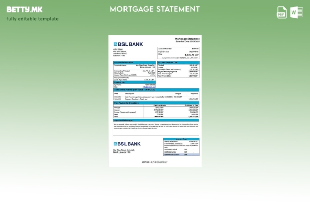 Модерен стил Либан БСЛ извод за хипотека на банка Шаблон за Word и PDF