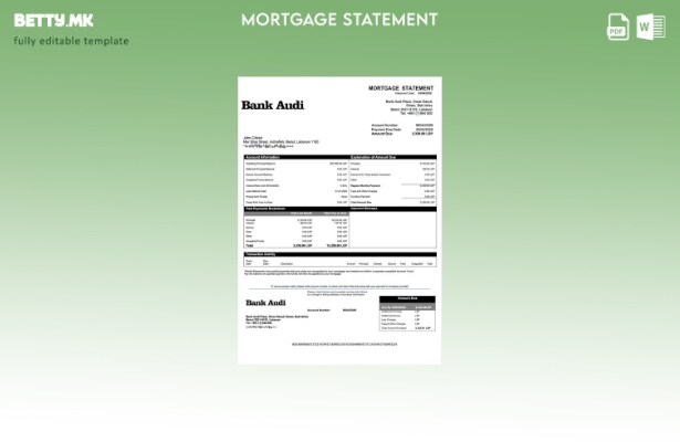 Модерен стил Либан Банка Ауди изјава за хипотека Шаблон за Word и PDF