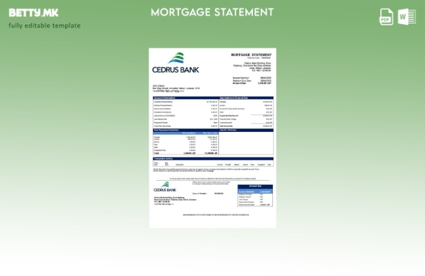 Модерен стил Либан Cedrus Bank изјава за хипотека Шаблон за Word и PDF