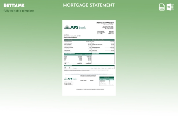 Модерен стил Малта APS Bank PLC извод за хипотека Шаблон за Word и PDF