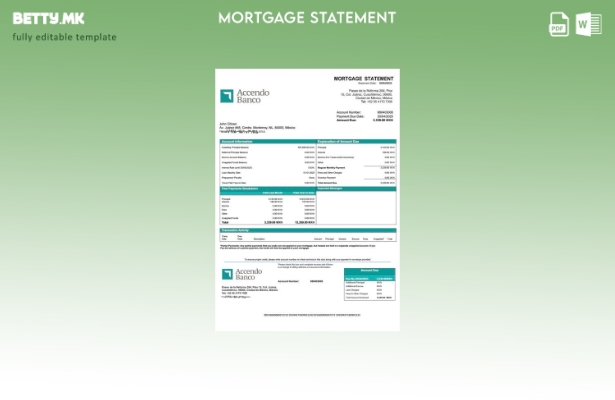 Модерен стил Мексико Accendo Banco изјава за хипотека Шаблон за Word и PDF