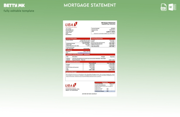 Модерен стил Мозамбик Обединета банка за Африка Мокамбик извод за хипотека Шабло