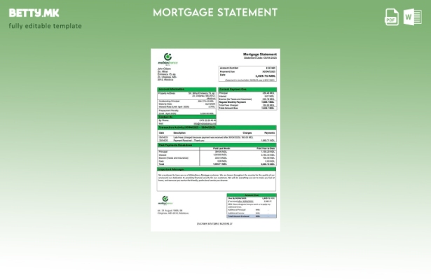 Модерен стил Молдавија MobiasBanca извод за хипотека Шаблон за Word и PDF