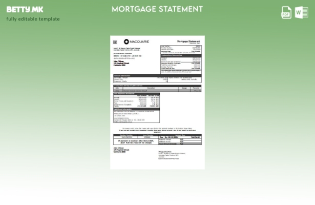 Модерен стил Шаблон за извод за хипотека на Австралија Macquire Bank