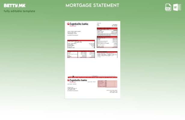 Модерен стил Шаблон за извод за хипотека од банка на Хрватска Загребачка
