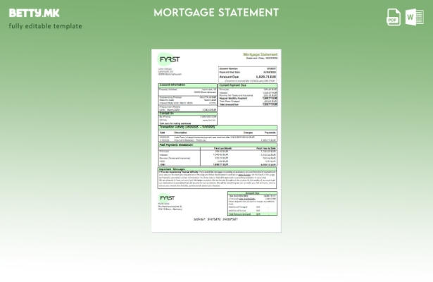 Модерен стил Шаблон за извод за хипотека од банка Fyrst во Германија