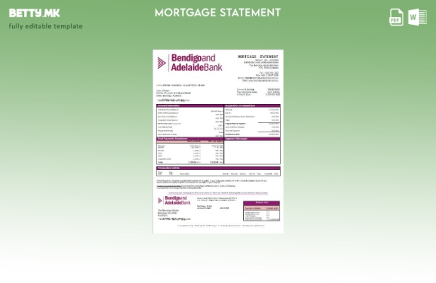 Модерен стил на Австралија Бендиго и Аделаида банка за извод на хипотека банка