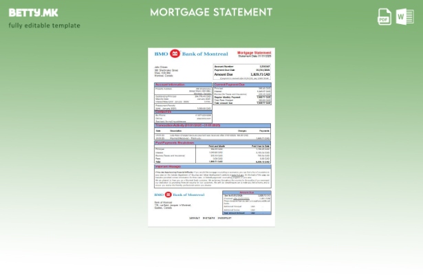 Модерен стил шаблон за извод за банкарска хипотека во Канада Банка на Монтреал