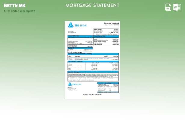 Модерен стил шаблон за извод за хипотека на банката Грузија TBC
