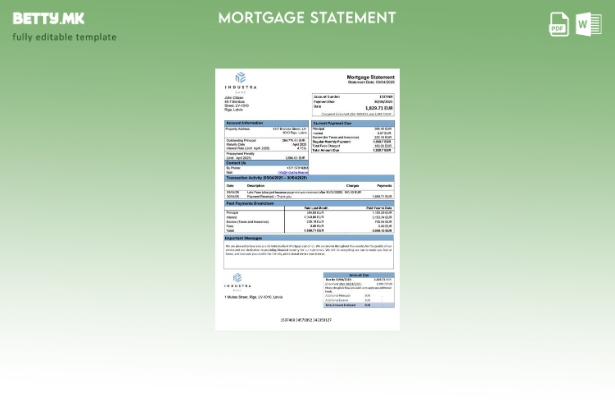 Модерен стил Latvia AS Industra Bank извод за хипотека Шаблон за Word и PDF