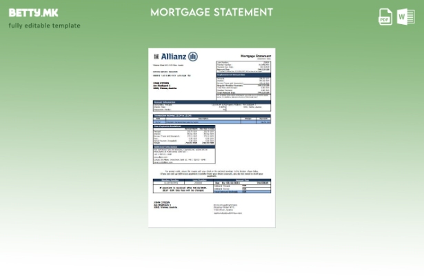 Модерен стил, Шаблон за извод за хипотека на банка на Австрија Allianz Investmen