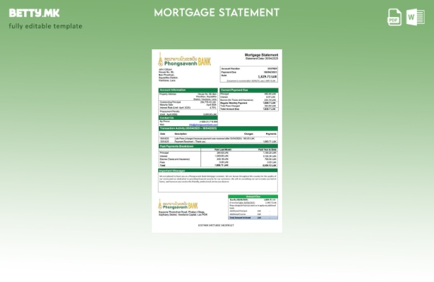 модерен стил Извештај за хипотека на Банката Лаос Фонгсаван Шаблон за Word и PDF