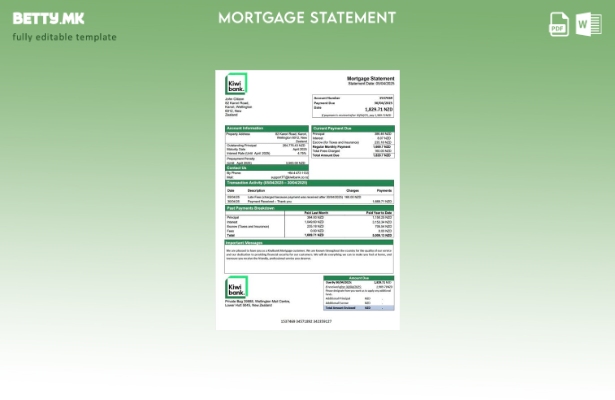 модерен стил Извештај за хипотека на Нов Зеланд Kiwibank Шаблон за Word и PDF