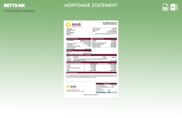 модерен стил Извештај за хипотека на Myanma Apex Bank Шаблон за Word и PDF