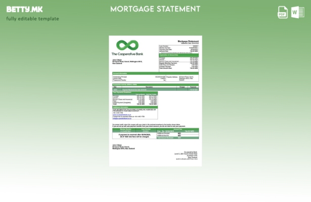 модерен стил Извод за хипотека на Кооперативна банка на Нов Зеланд Шаблон за шаб