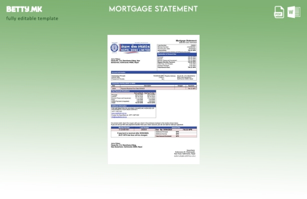 модерен стил Извод за хипотека на Непал банка Шаблон за Word и PDF