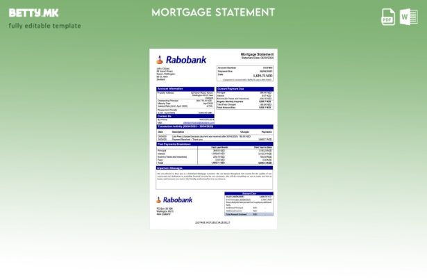 модерен стил Извод за хипотека на Нов Зеланд Рабобанк Шаблон за Word и PDF