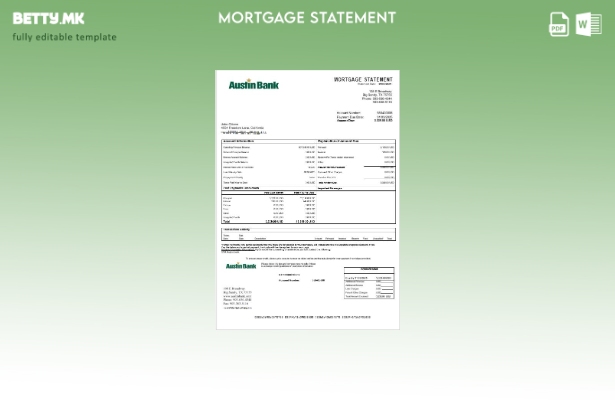 модерен стил Извод за хипотека на банката во САД Остин во шаблон формати Word и