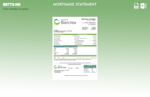 модерен стил Изјава за хипотека во Мексико Bancrea Шаблон за Word и PDF