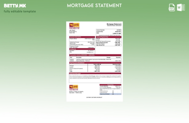 модерен стил Индија Пенџаб изјава за хипотека Народната банка Шаблон за Word и P