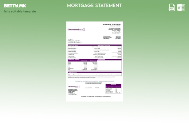 модерен стил Индија Dhanlaxmi банка изјава за хипотека Шаблон Word и PDF шаблон