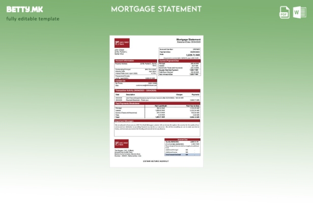 модерен стил Индија IDFC First Bank извод за хипотека Шаблон за Word и PDF