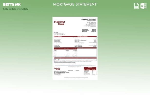 модерен стил Индија IndusInd банка извод за хипотека Шаблон за Word и PDF