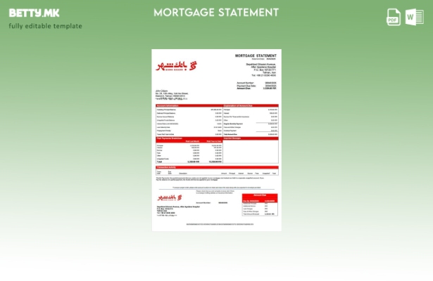 модерен стил Иран банка Шахр изјава за хипотека Шаблон Word и PDF шаблон