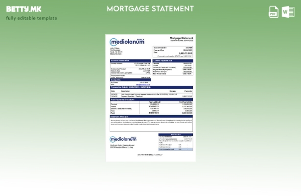 модерен стил Италија Banca Mediolanum изјава за хипотека Шаблон за Word и PDF