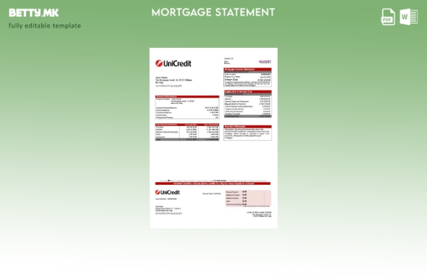 модерен стил Италија UniCredit изјава за хипотека Шаблон за Word и PDF