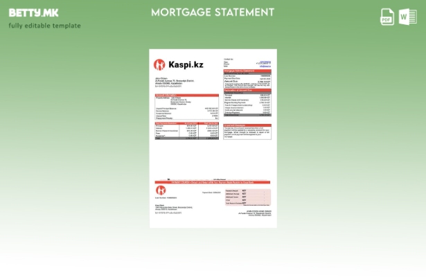 модерен стил Казахстан Каспи банка изјава за хипотека Шаблон за Word и PDF