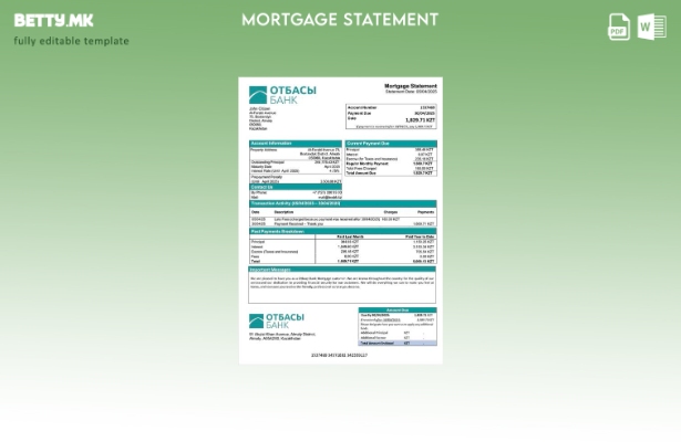 модерен стил Казахстан Otbasy банка извод за хипотека Шаблон за Word и PDF