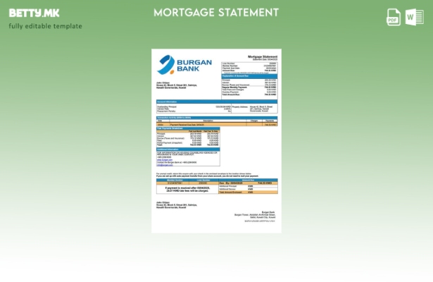 модерен стил Кувајт Бурган банка изјава за хипотека Шаблон Word и PDF шаблон