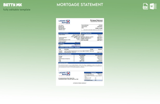 модерен стил Лаос Лао Виетна банка извод за хипотека Шаблон за Word и PDF