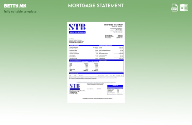 модерен стил Лаос ST Bank извод за хипотека Шаблон за Word и PDF