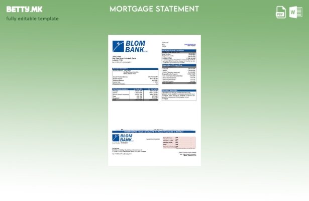 модерен стил Либан BLOM банка извод за хипотека Шаблон за Word и PDF