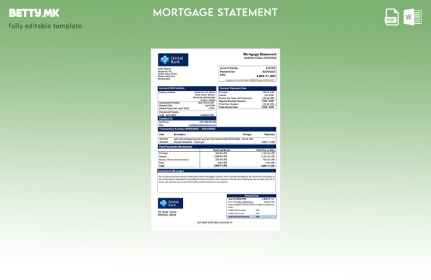 модерен стил Либерија Глобална банка Либерија изјава за хипотека Шаблон за Word