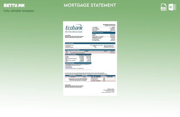 модерен стил Либерија Ecobank Либерија изјава за хипотека за Word и PDF шаблон