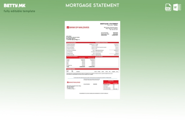 модерен стил Малдиви банка на Малдиви хипотека изјава Шаблон Word и PDF шаблон