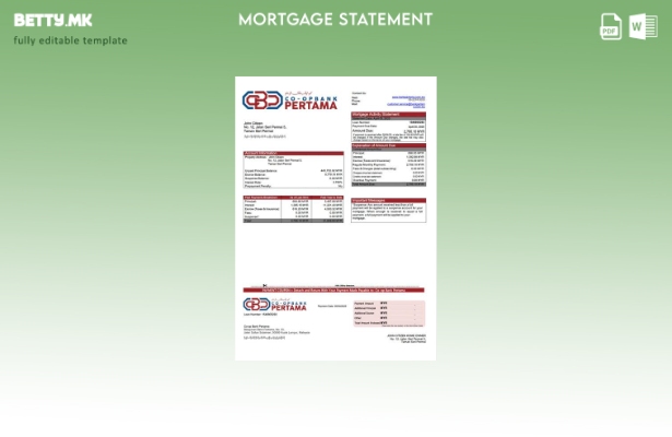 модерен стил Малезија Co op Bank Pertama изјава за хипотека Шаблон за Word и PDF