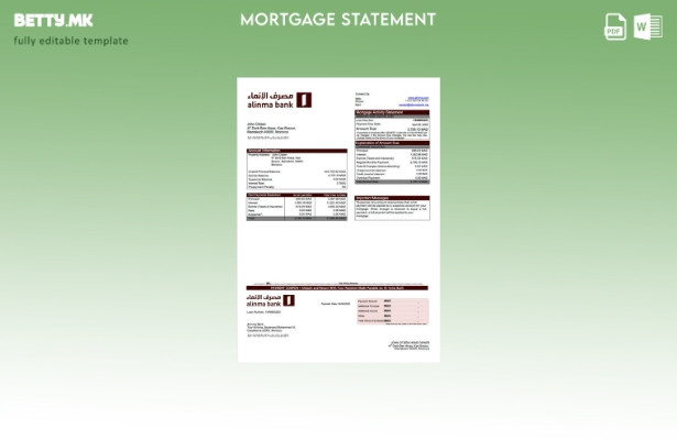 модерен стил Мароко Ал Инма банка изјава за хипотека Шаблон Word и PDF шаблон
