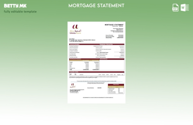 модерен стил Мароко Umnia банка изјава за хипотека Шаблон за Word и PDF шаблон