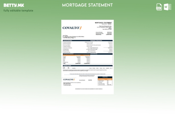 модерен стил Мексико Banco Covalto изјава за хипотека Шаблон за Word и PDF