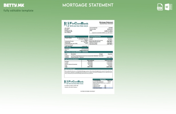 модерен стил Молдавија FinComBank изјава за хипотека Шаблон за Word и PDF