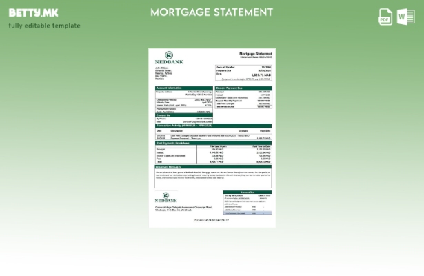 модерен стил Намибија Недбанк Намибија Лимитирана изјава за хипотека Шаблон за W